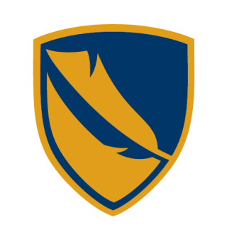 The Coppin State University blue and gold shield and feather