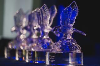 Coppin Gala eagle award glass statue.
