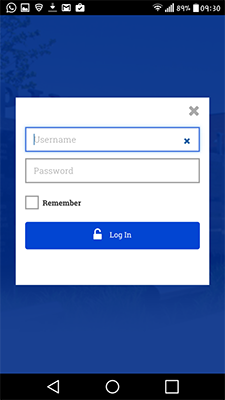 Screenshot of blue and white Eagle Mobile log in screen with empty fields for username and password