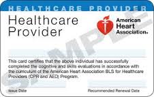 Sample CPR Certification card with American Heart Association logo