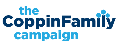 "the Coppin Family campaign" logo in navy blue and light blue 