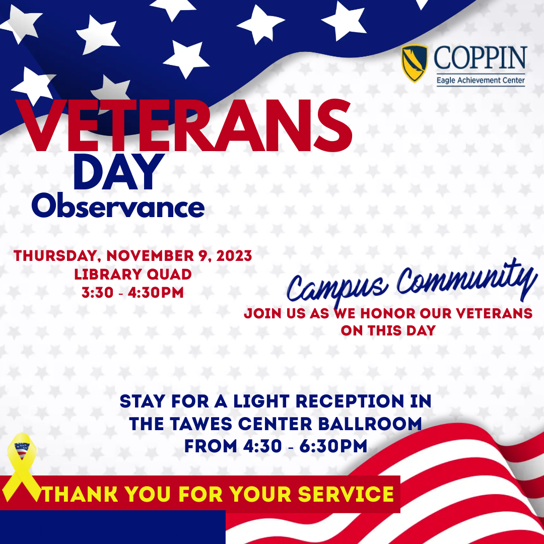 Veterans Day Thursday, November 9, 2023. Library Quad. 3:30 - 4:30 PM