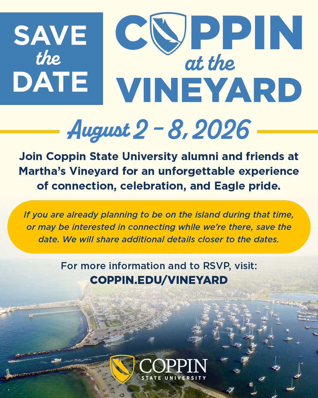 Coppin at the Vineyard, August 2-8 save the date flyer