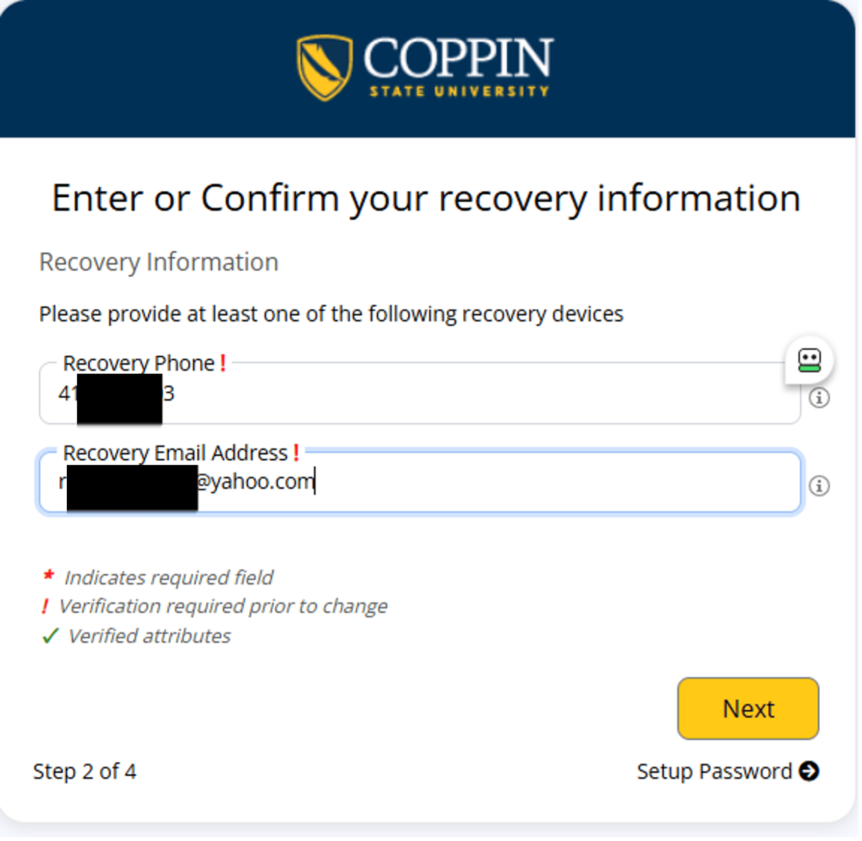 enter confirm recovery