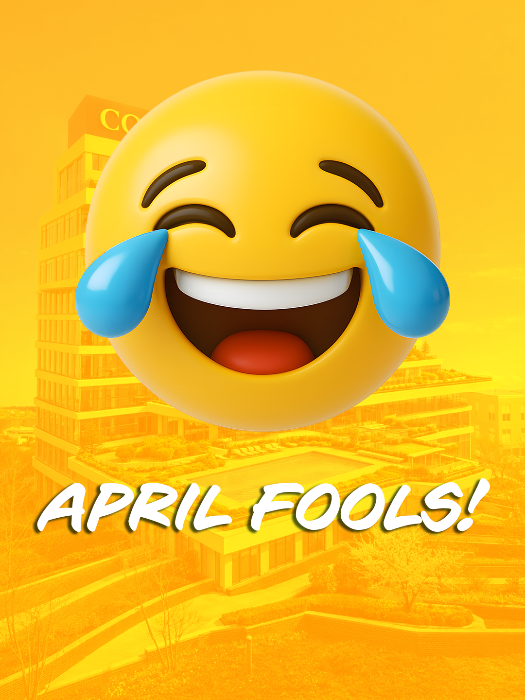 April fools graphic with crying smiley face