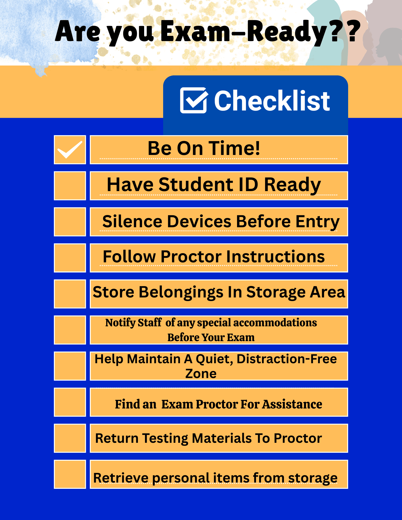 Checklist for exam readiness