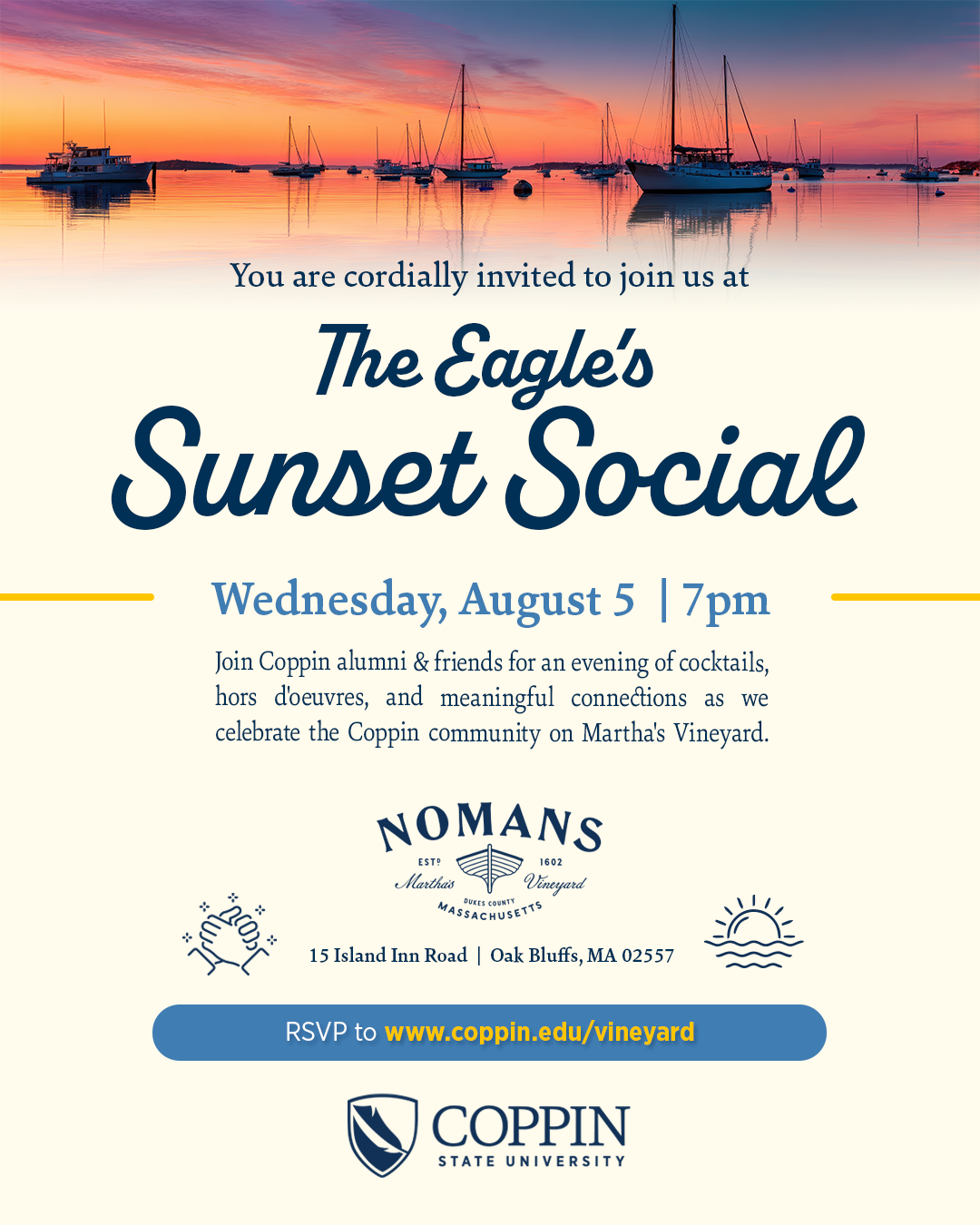 Eagle Sunset Social on Marthas Vineyard 8/5/26 flyer