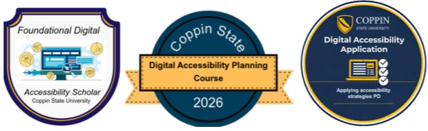 Three of the digital accessibility badges 