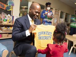 President Jenkins at the on campus daycare
