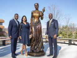 Sculpture artist, Rev. Frederick Hightower, with President Jenkins and Coppin's First Lady