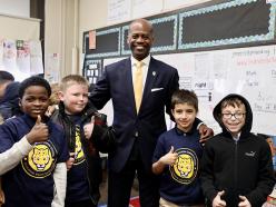 President Jenkins with FJC Elementary School children