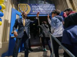 President Jenkins with Fanny Jackson Coppin School children