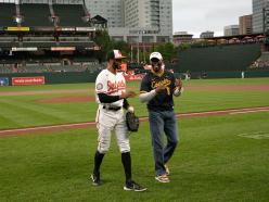 President Jenkins on the field at Camden Yards