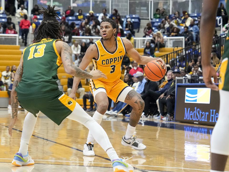 Coppin basketball player in Coppin State vs Norfolk game