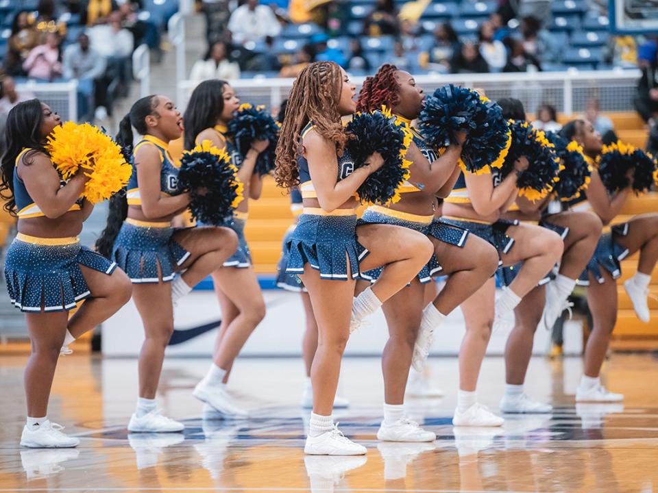 Cheerleaders at Homecoming Basketball game