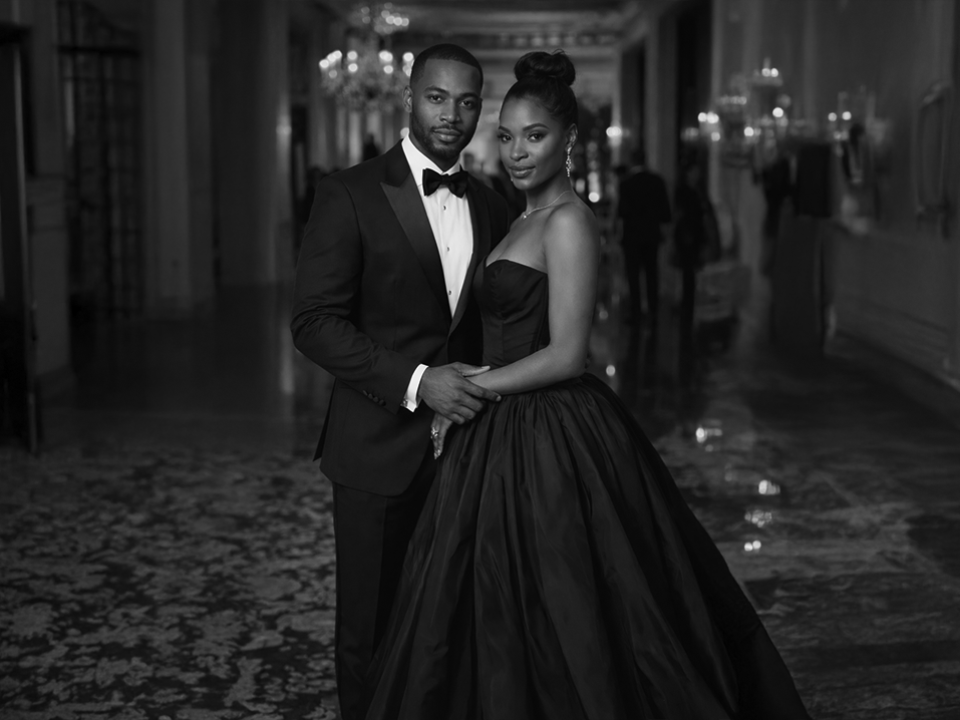 Couple in formal evening wear.