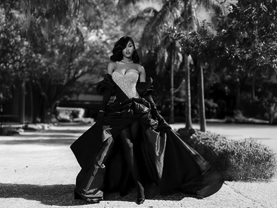 Woman in modern formal gown.