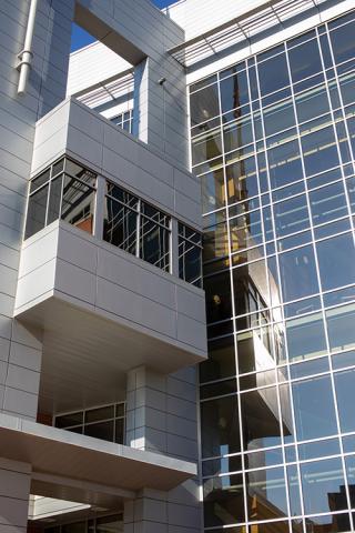 A view of the balconies of the Health and Human Services Building