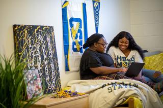 Two Student on computer in the dorm