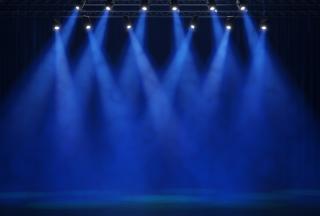 Stage with blue colored spotlights
