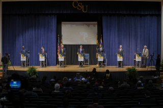 Seven gubernatorial candidates on stage at Coppin State
