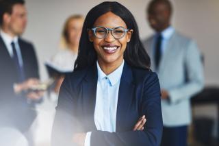 A woman in a suit