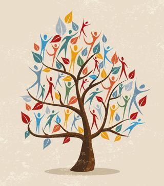 Family tree symbol with colorful people