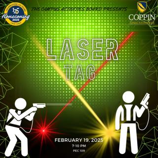 Laser Tag, February 19, 2025. 7 to 10 p.m. Physical Education Complex room 109