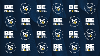 125th Background. Be More with blue feathers