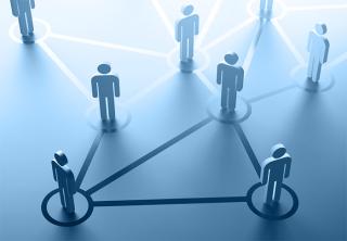 Icons of people on a connected grid